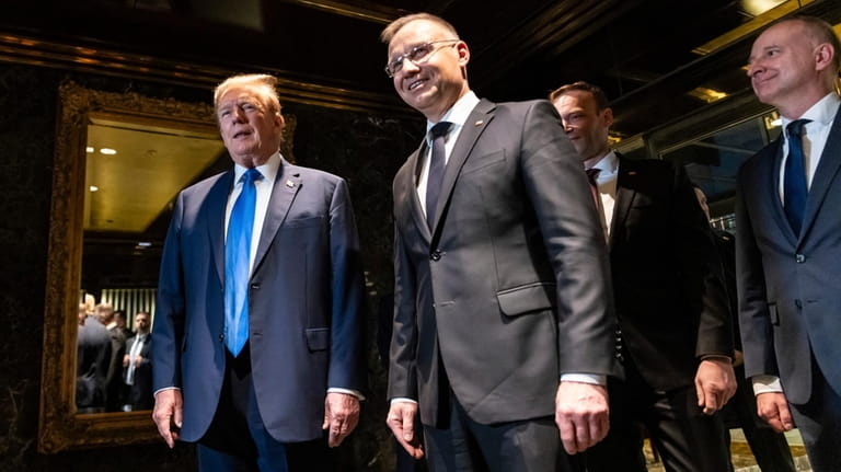 Republican presidential candidate former President Donald Trump meets with Poland's...