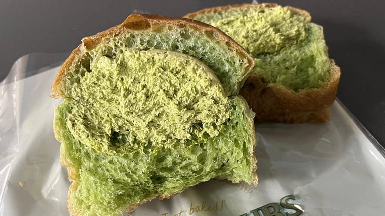 Green tea-flavored milk bread at Tous les Jours in Great...