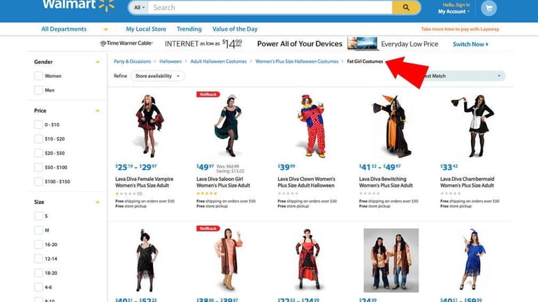 A screenshot of Wal-Mart's website shows a section called Fat...