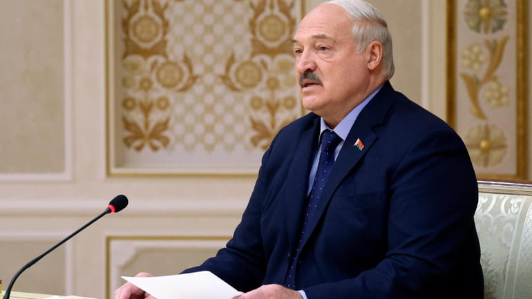 Belarus' President Alexander Lukashenko attends a session of the Collective...