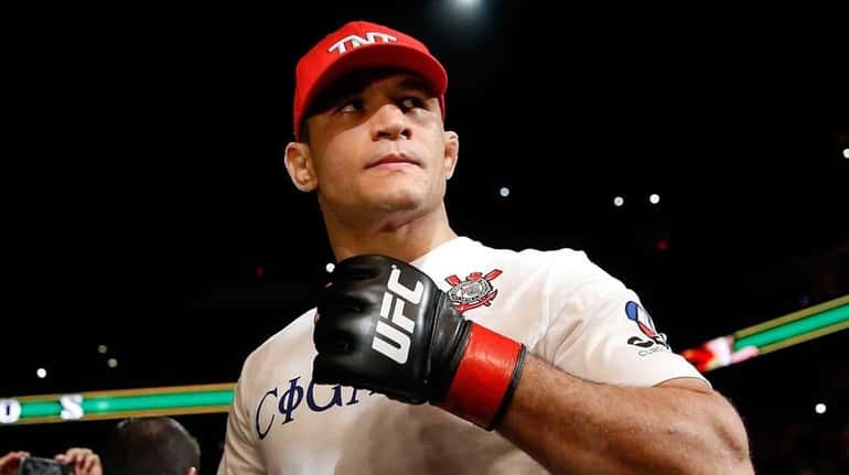 Junior dos Santos is introduced to his heavyweight bout against...