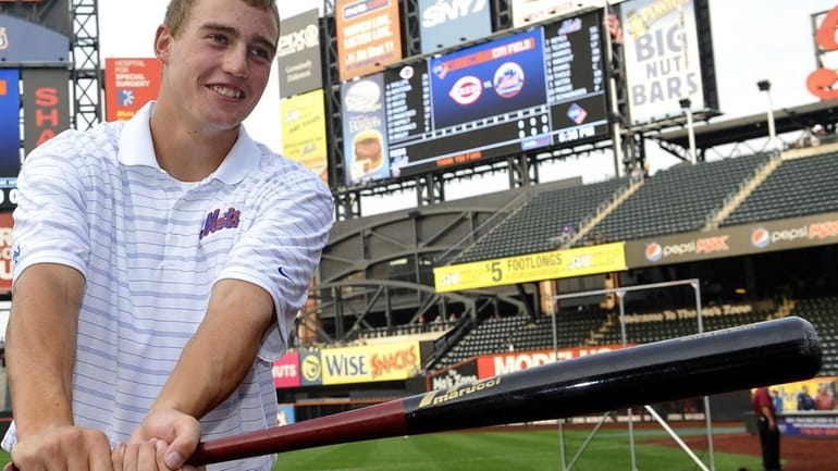 Brandon Nimmo poses at Citi Field shortly after he was...