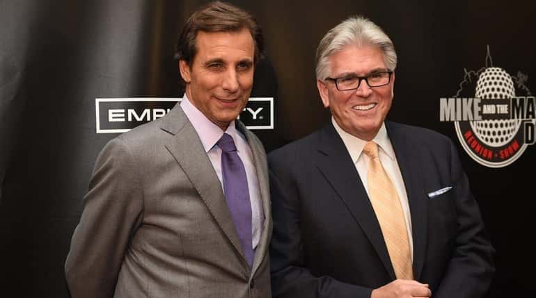 Chris "Mad Dog" Russo and Mike Francesa walk the red...