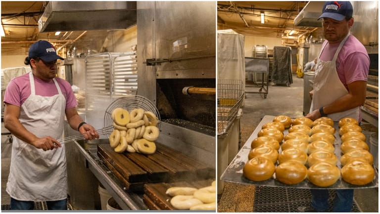 Erick Hernandez makes bagels at Bagel Boss Wednesday morning in Hicksville.