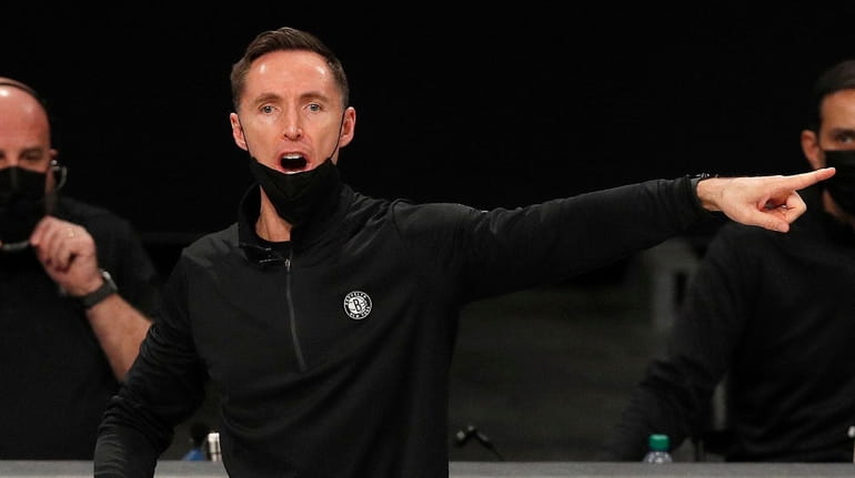 Nets head coach Steve Nash reacts during the second quarter...