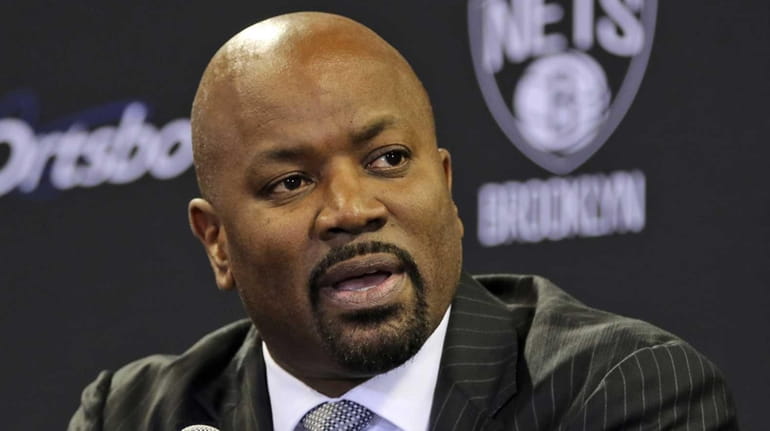 Brooklyn Nets general manager Billy King speaks during a news...