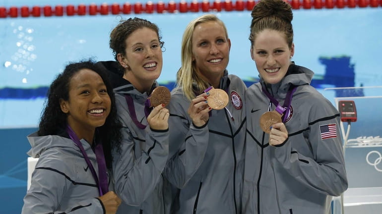 Members of the U.S. women's relay team: from left, Lia...