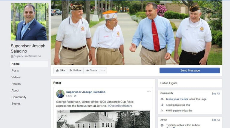 Oyster Bay officials say Supervisor Joseph Saladino's Facebook page will...