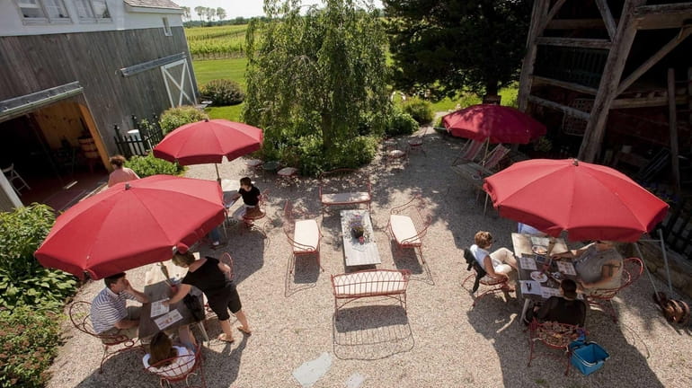 The courtyard at Croteaux Vineyards in Southold, pictured on July...