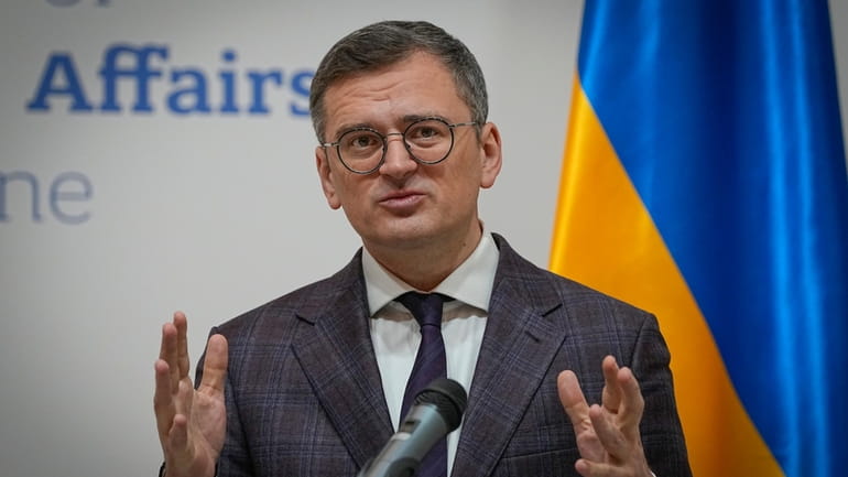 Ukraine's Foreign Minister Dmytro Kuleba, attends a joint news conference...