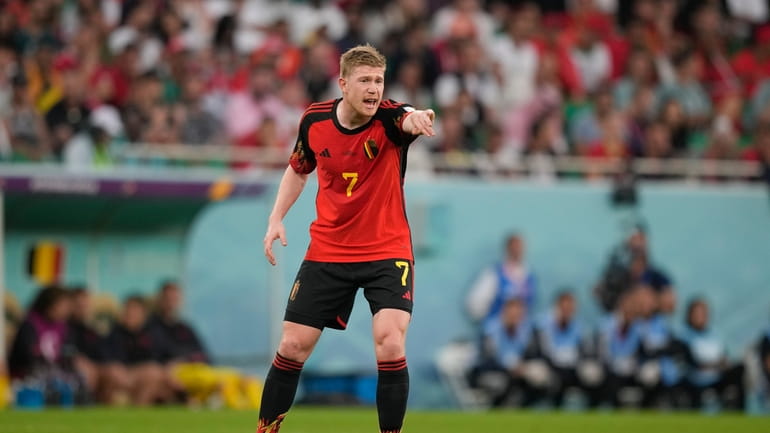 Belgium's Kevin De Bruyne gestures during the World Cup group...