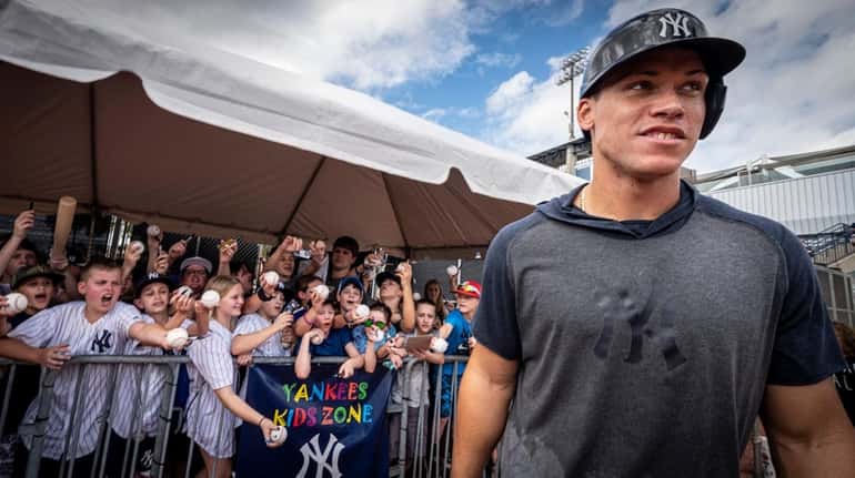 The Yankees' Aaron Judge after signing autographs for the fans...