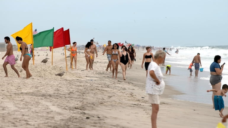 Beachgoers at Jones Beach on Friday. Among safety tips: Make...