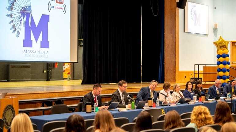 Massapequa Superintendent William Brennan speaks during a Massapequa school board...