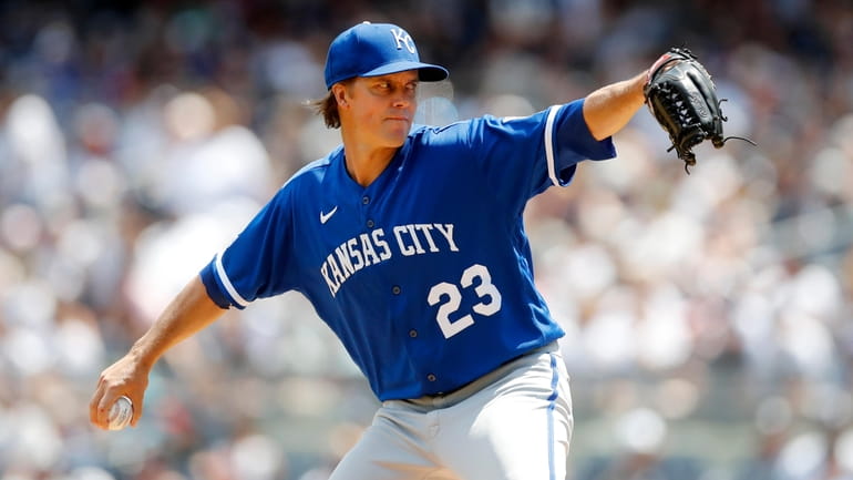 Zack Greinke #23 of the Kansas City Royals pitches during...