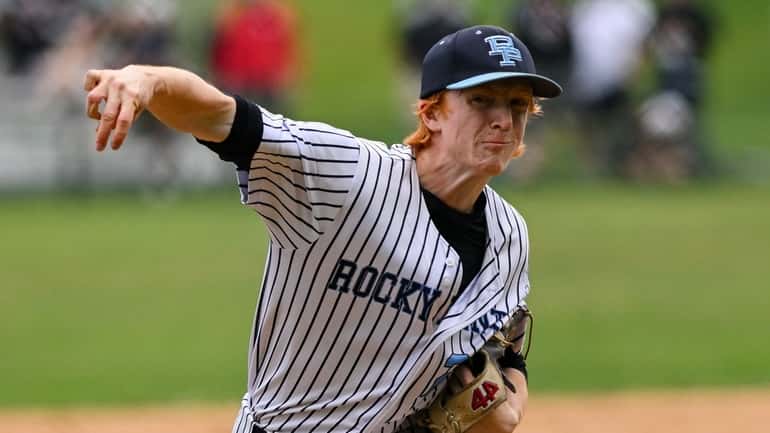 Sean Hamilton of Rocky Point pitches during Game 1 of...