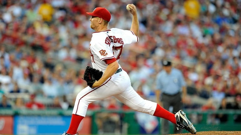 Stephen Strasburg #37 of the Washington Nationals pitches against the...