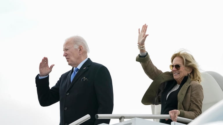 President Joe Biden and first lady Jill Biden board Air...