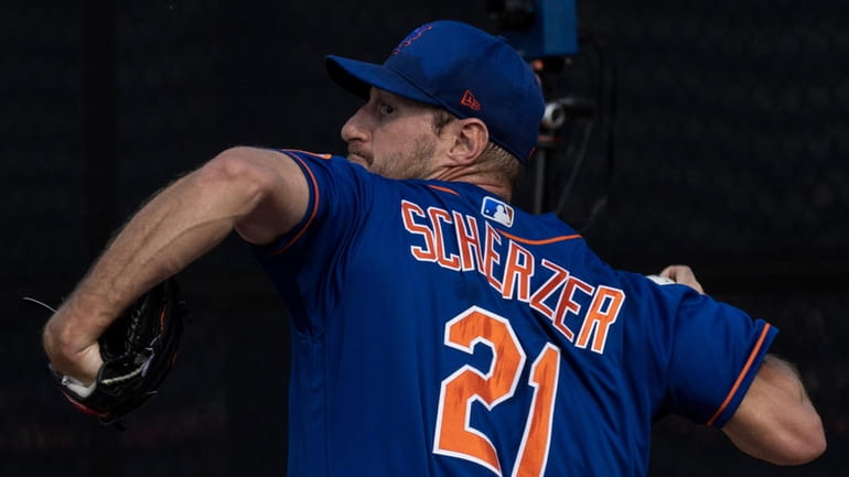 Mets pitcher Max Scherzer during a spring training workout on Feb....
