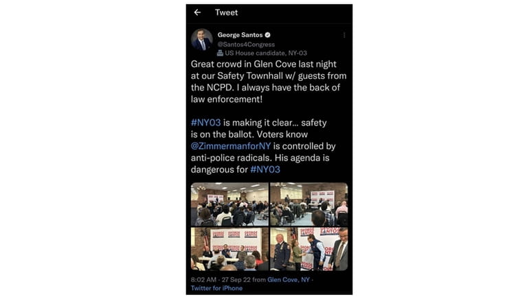George Santos' tweet about the Glen Cove "Community Safety Townhall"...