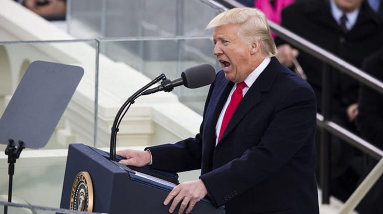 President Donald Trump gives his Inaugural Address after being sworn in...