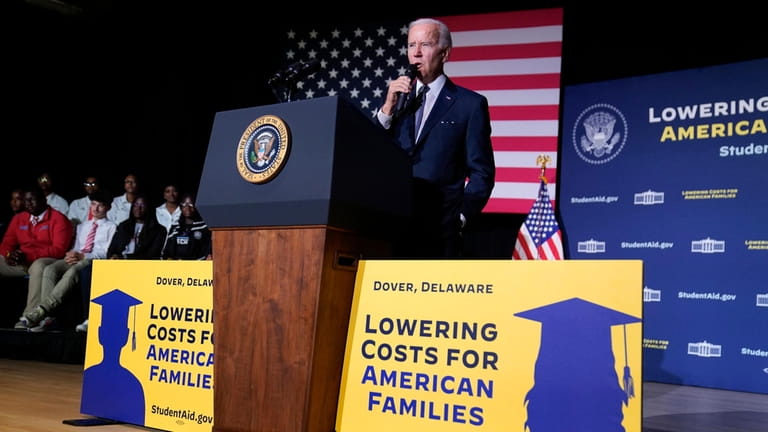 President Biden speaks about student loan debt relief at Delaware...