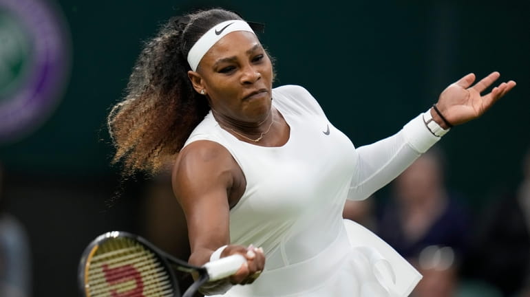 Serena Williams plays a return to Aliaksandra Sasnovich in a women's...