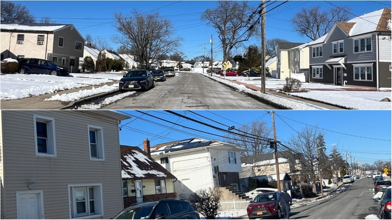 Homes along Audrey Avenue, top, and Gotham Avenue in Elmont.