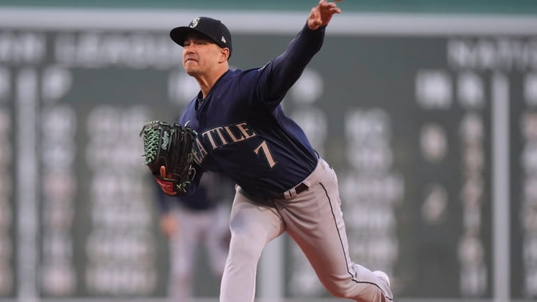 Seattle Mariners' Marco Gonzales delivers a pitch to a Boston...