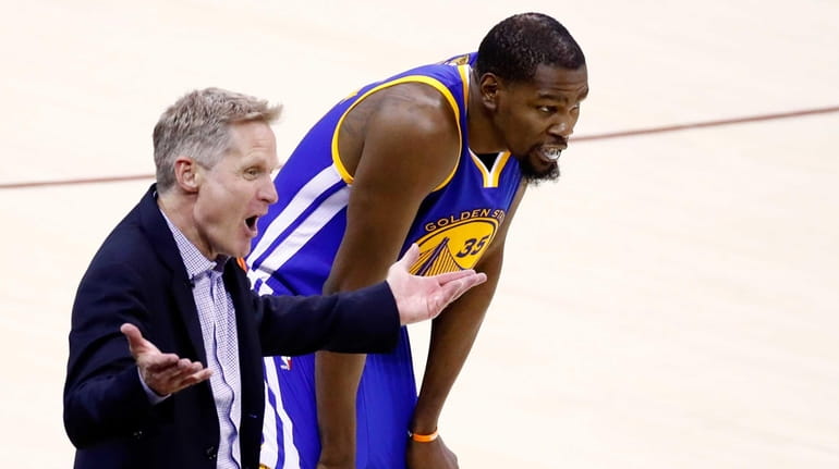 Steve Kerr of the Golden State Warriors and Kevin Durant...