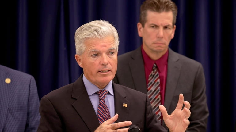 Suffolk County Executive Steve Bellone speaks during a news conference in...