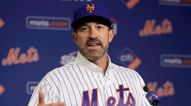 Mets manager Mickey Callaway speaks to the media during a...