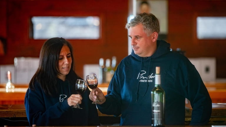 Alethea Damianos Conroy and Pindar Damianos, owners of Pindar Vineyards in Peconic,...