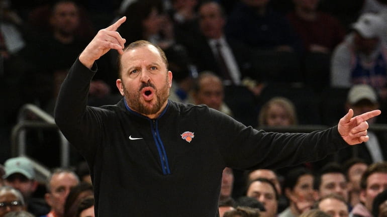 Knicks head coach Tom Thibodeau gestures in the second half...