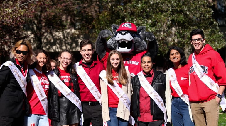 Eight of Stony Brook University's 10 homecoming court finalists. From left: RJ...