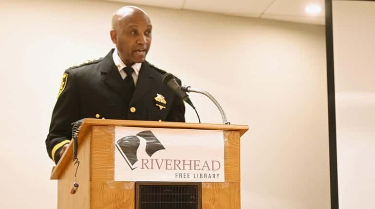 Suffolk County Sheriff Errol Toulon, speaks at the Riverhead Library...