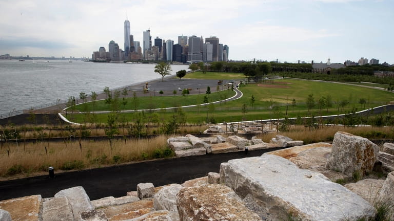 The view from Outlook Hill on Governors Island in New York's...