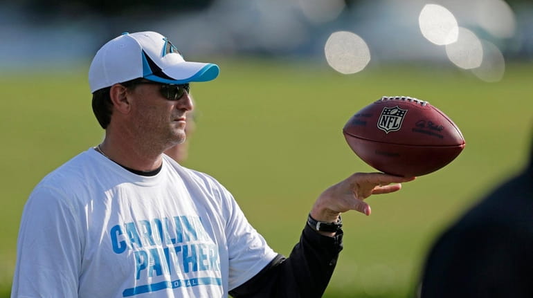 Carolina Panthers offensive coordinator Mike Shula on July 26, 2013.