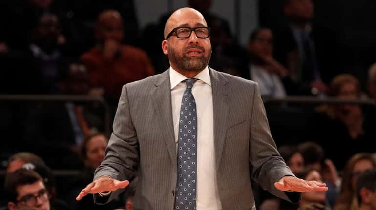 Knicks head coach David Fizdale looks on in the second...