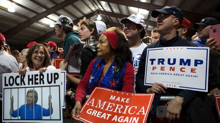 Donald Trump supporters at a campaign rally in Leesburg, Virginia, Nov. 7, 2016.