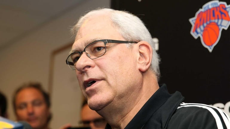 Phil Jackson talks to the media at the MSG Training...