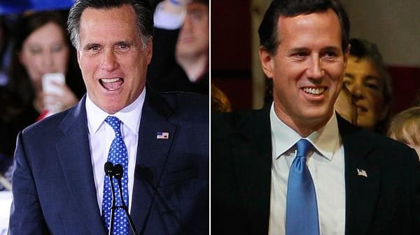 Mitt Romney in Boston and Rick Santorum in Steubenville, Ohio....