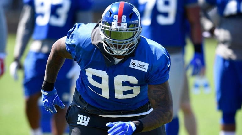 Giants defensive tackle Jay Bromley practices during training camp on...
