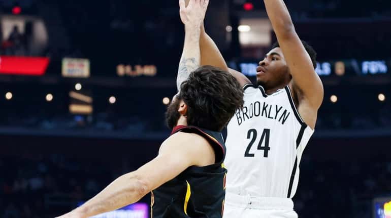 Cam Thomas of the Brooklyn Nets puts up a shot...