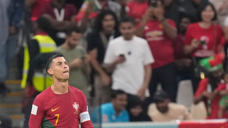 Portugal's Cristiano Ronaldo look on during the World Cup round...