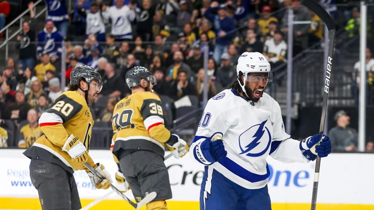 Tampa Bay Lightning left wing Anthony Duclair (10) celebrates after...