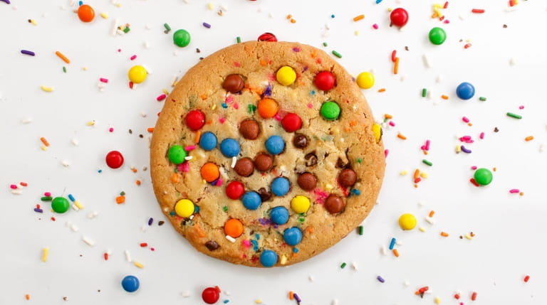 An M & M cookie from David's Cookies.