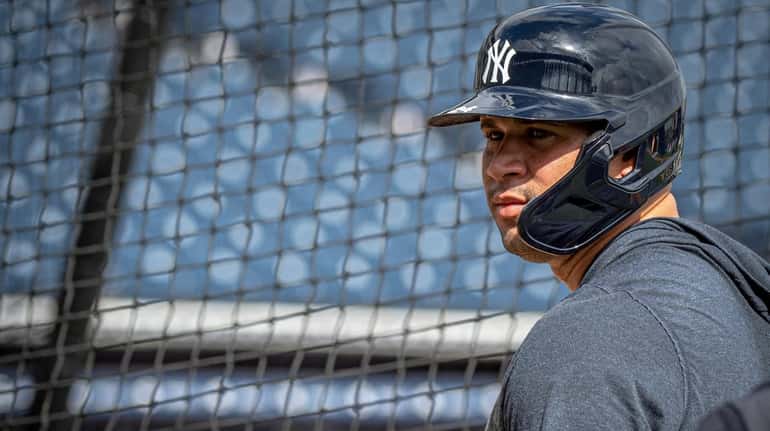 Yankees' catcher Gary Sanchez waiting for batting practice during spring...