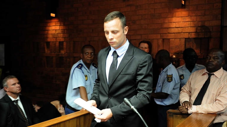 South African Olympic sprinter Oscar Pistorius appears at the Magistrate...