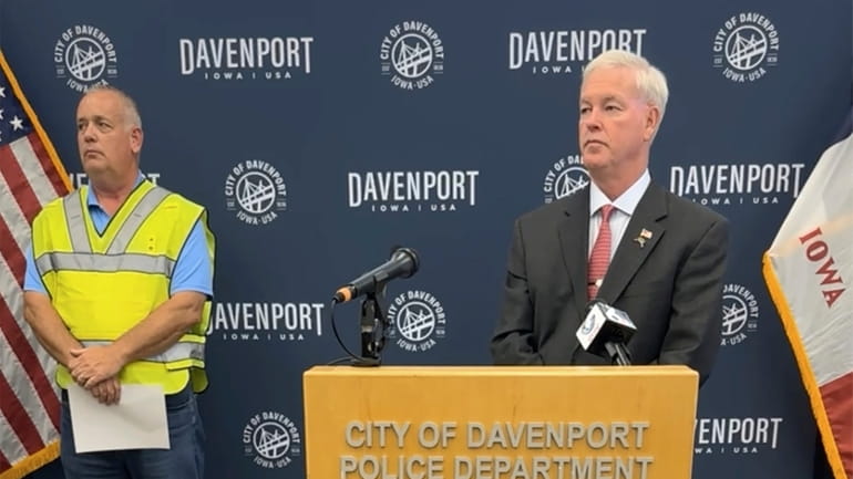 Davenport Fire Chief Carlsten and Mayor Mike Matson provide an...
